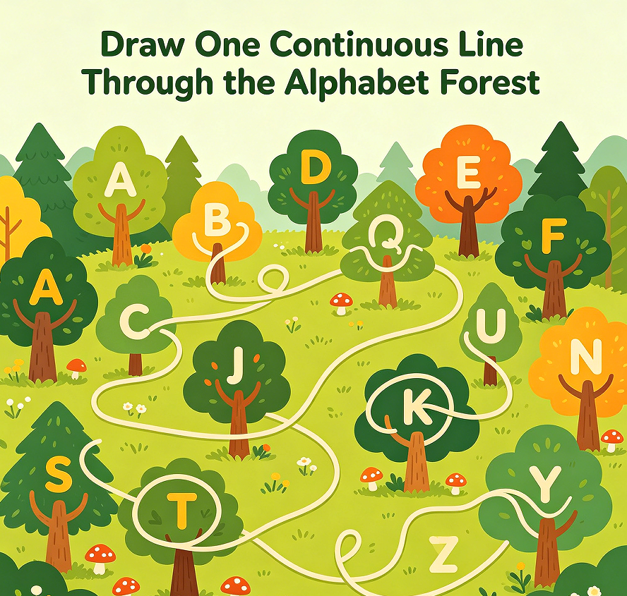 Draw One Continuous Line Through the Alphabet Forest