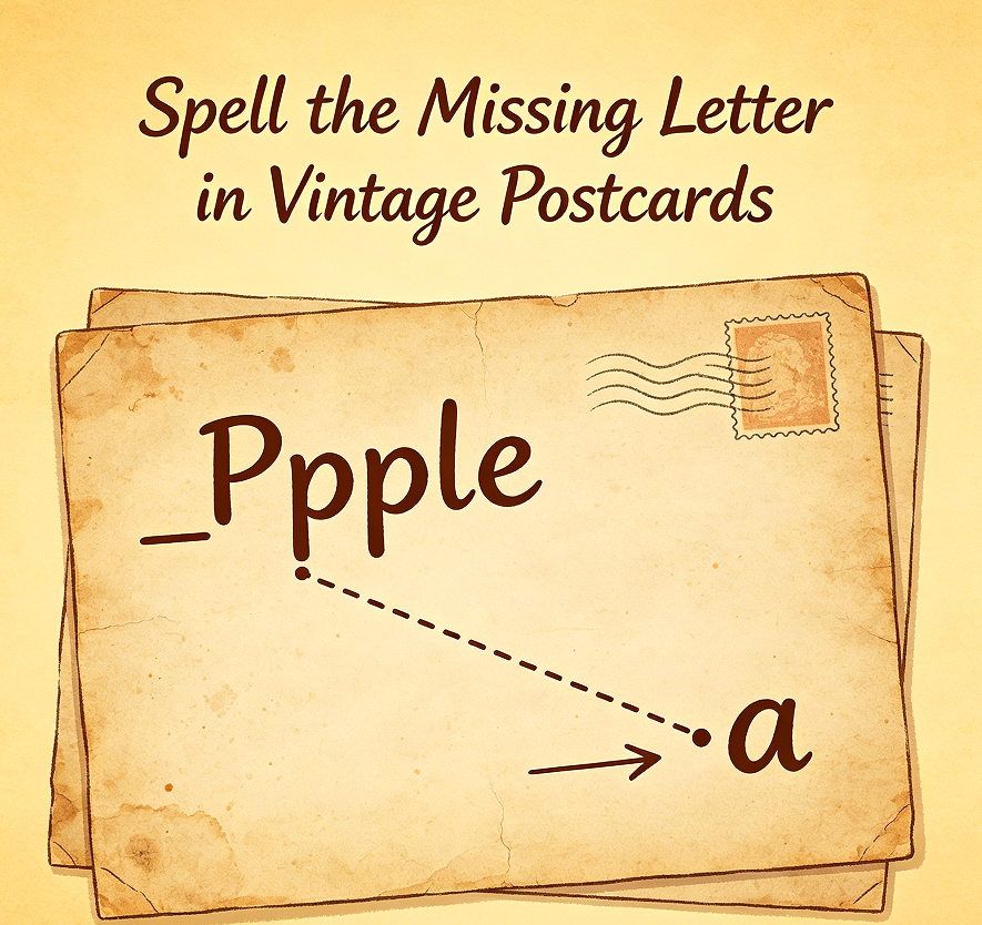 Spell the Missing Letter in Vintage Postcards