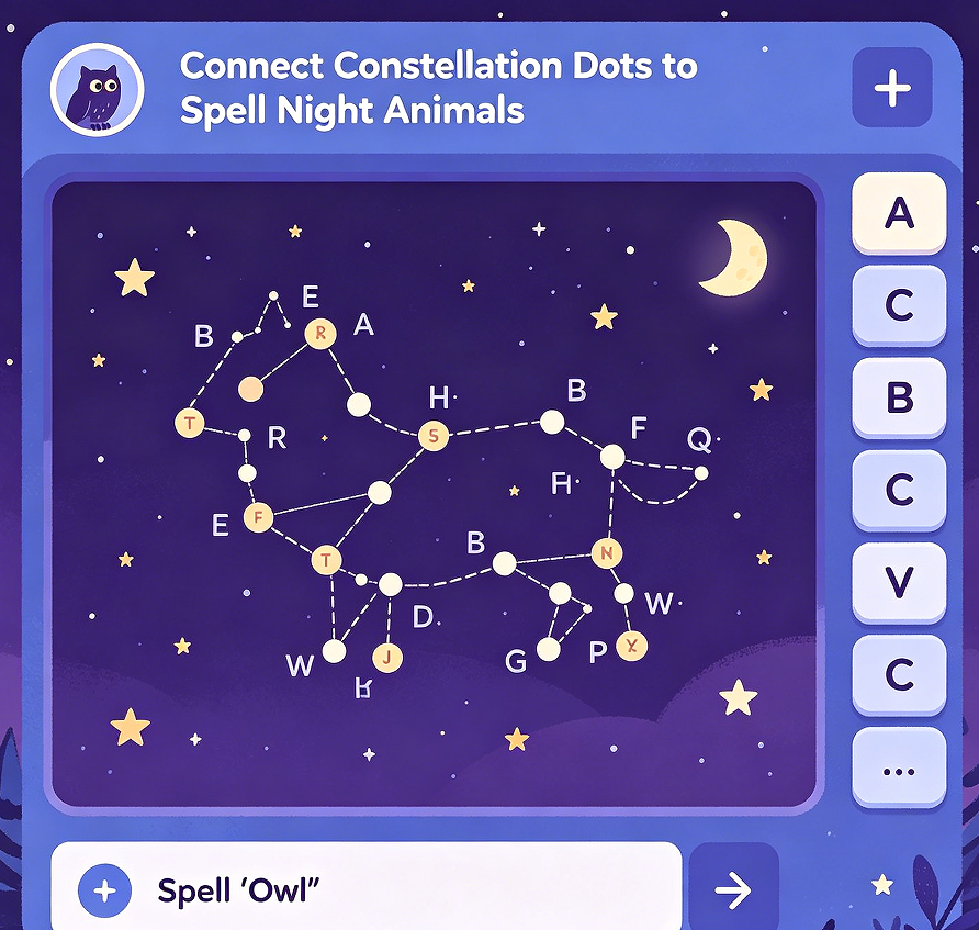 Connect Constellation Dots to Spell Night Animals