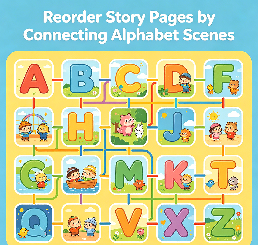 Reorder Story Pages by Connecting Alphabet Scenes