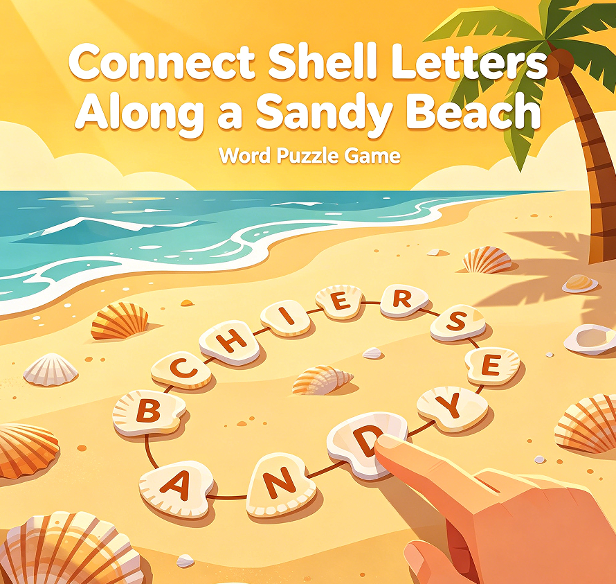Connect Shell Letters Along a Sandy Beach